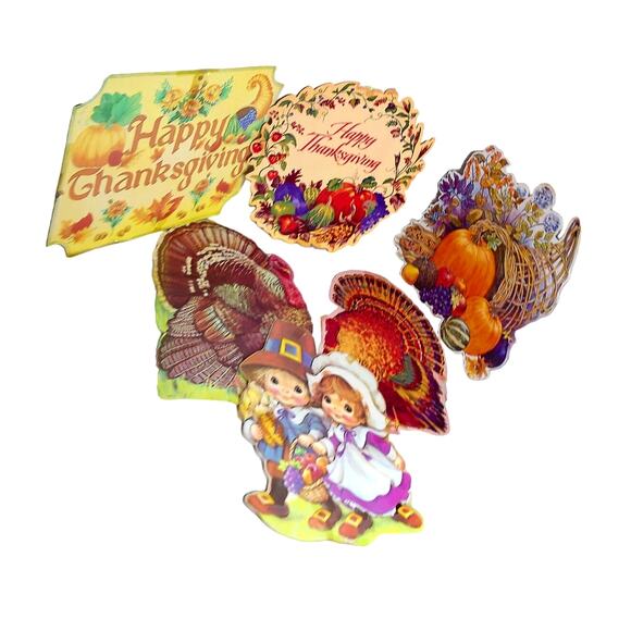 Vintage Eureka Amscan Thanksgiving Cardboard Die Cut Outs SET OF 6 - Picture 1 of 8
